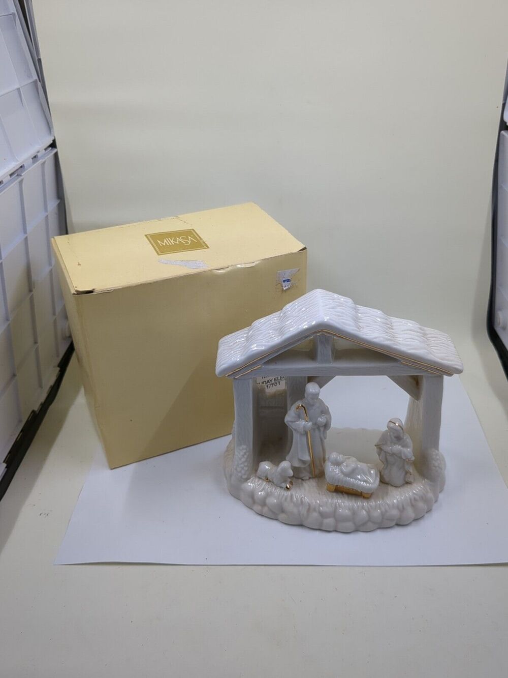 Mikasa Holiday Elegance White Porcelain Nativity Scene & Votive Tealight holder